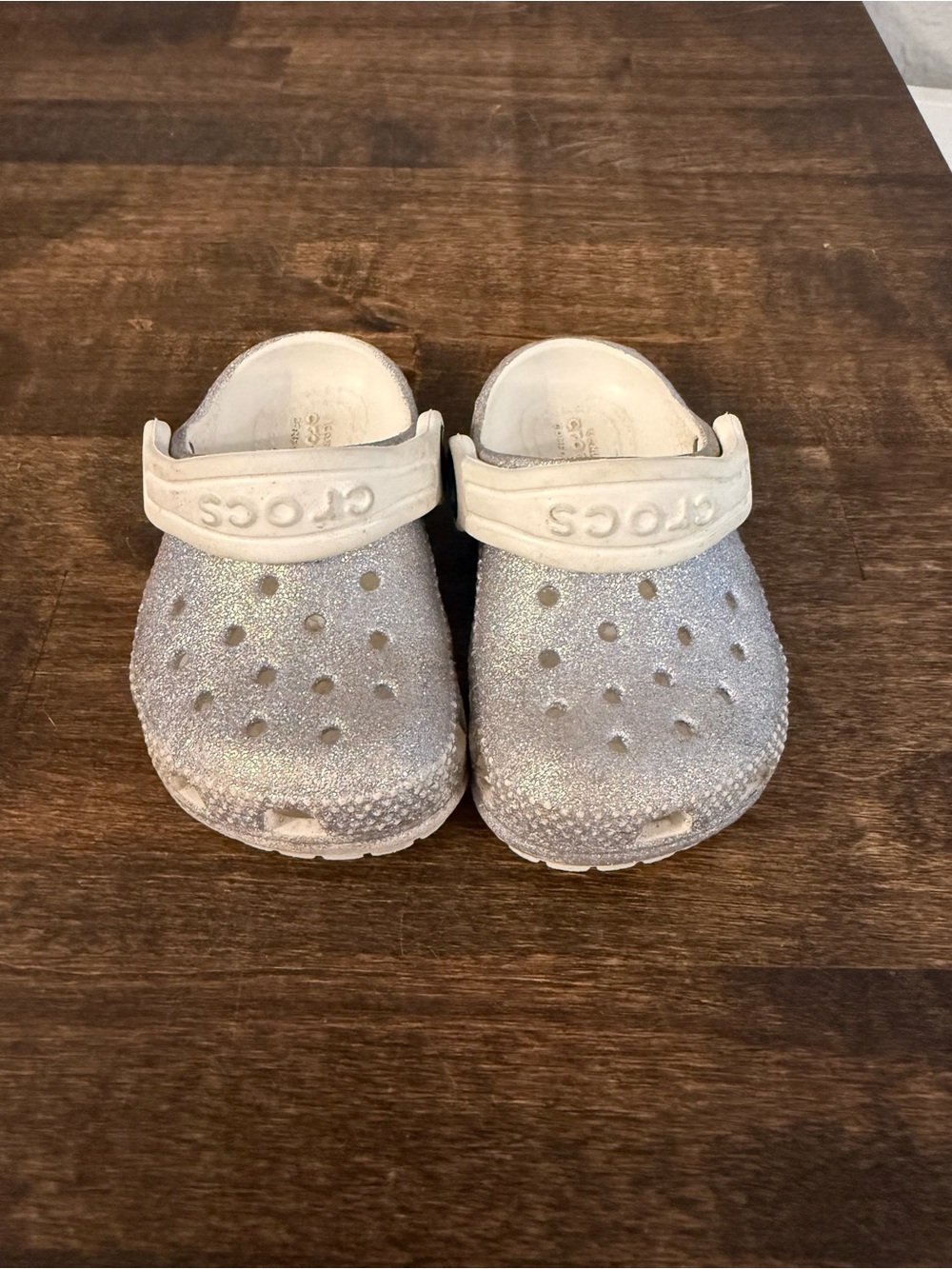 CROCS Kids Glitter Clog in Silver White